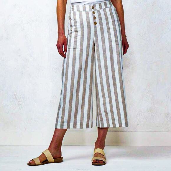 LC Lauren Conrad Pants - Lauren Conrad Linen Blend Cropped High Rise Pants - Tan White Stripe, Size L